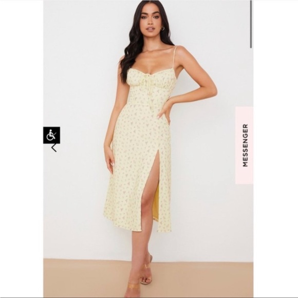 NEW NWT House of CB Yellow Floral Carina Bustier Slit Midi Dress - Picture 2 of 5